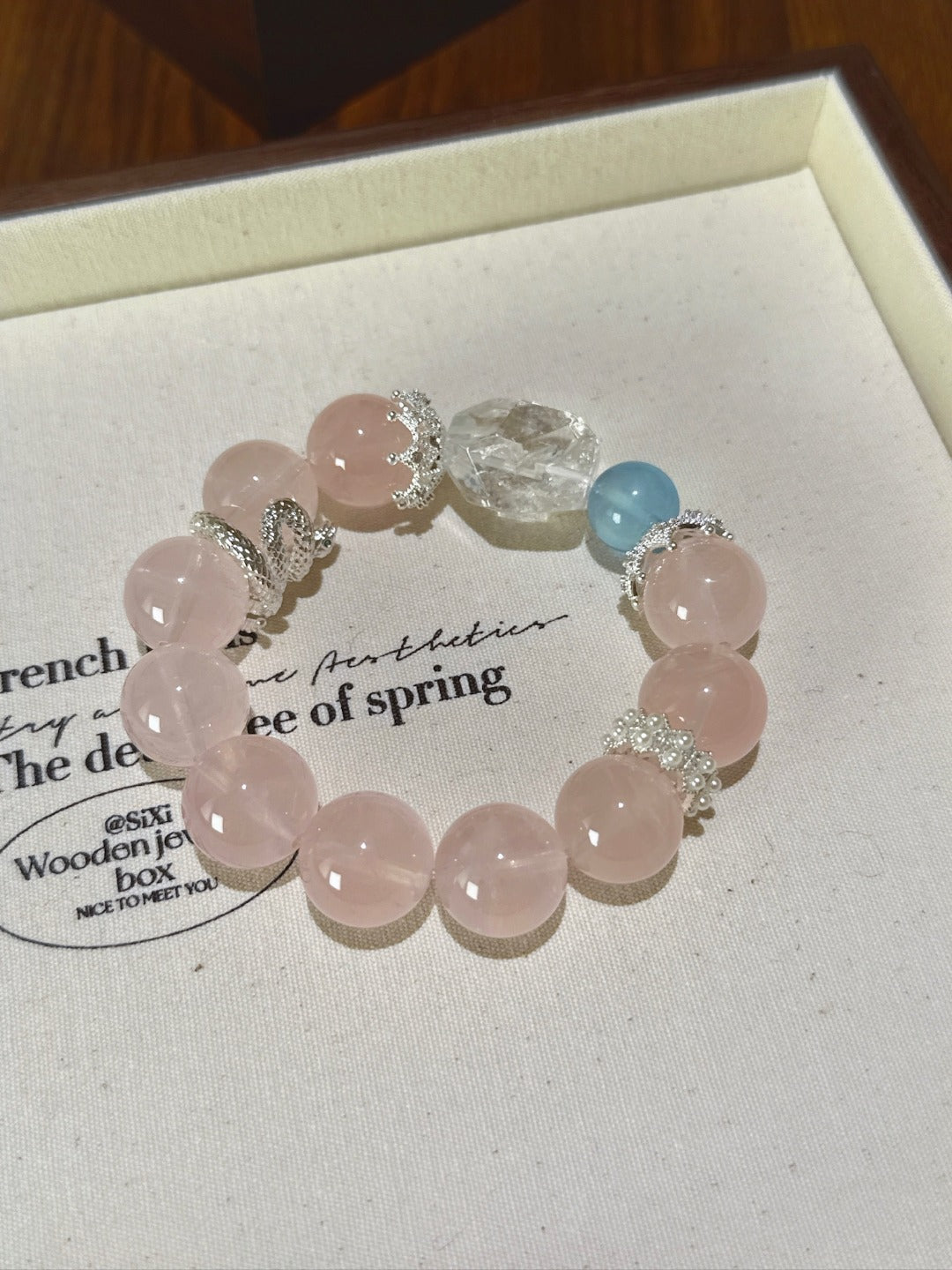 ▫️▪️ Pink crystal white crystal aquamarine bracelet